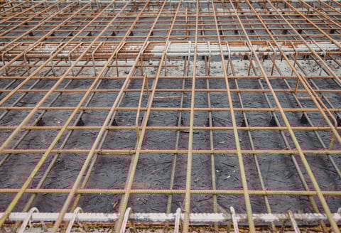  Rebar grid waiting at a job site, waiting for a concrete pour