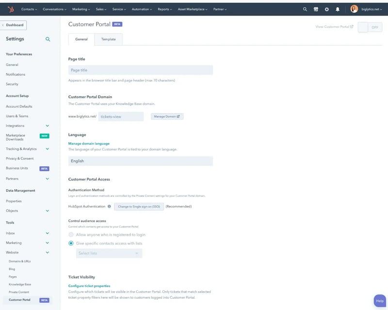 HubSpot Customer Portal Configuration