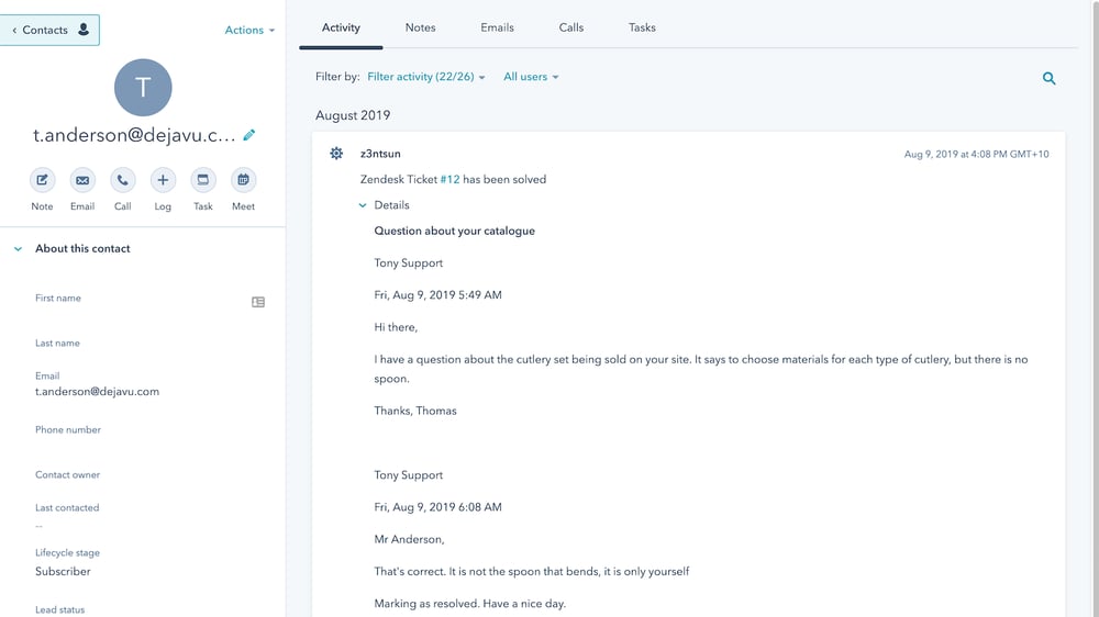 Zendesk HubSpot Integration